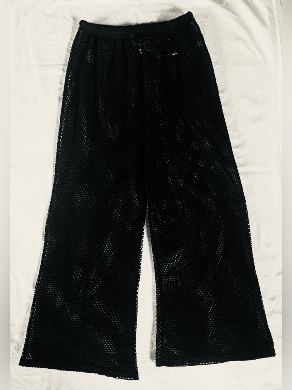 Black Mesh Wide-Leg Women's Pants